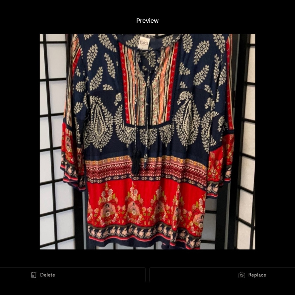 Boho Navy and Red Printed Peasant Tunic excellent condition - Picture 3 of 9